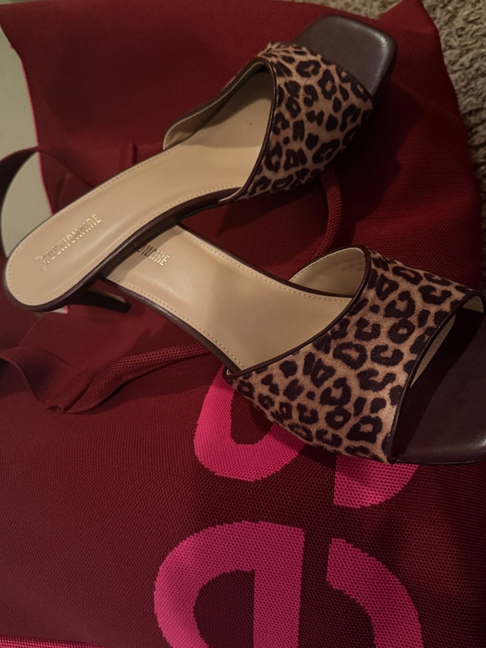Cushonaire Leopard Print Open-Toe Slide Sandals in Brown and Tan